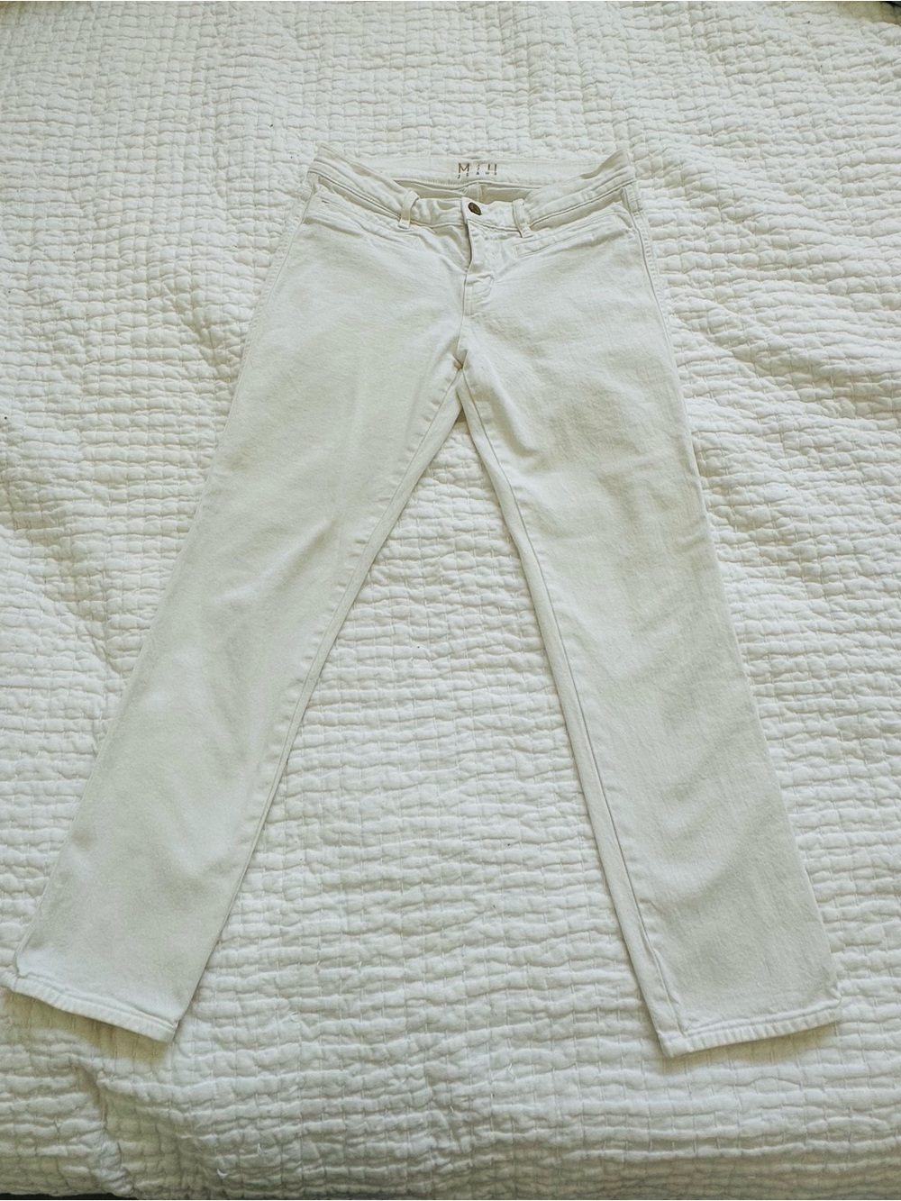 MIH Jeans "The Paris" Mid Rise Cropped Slim Leg Jeans - White